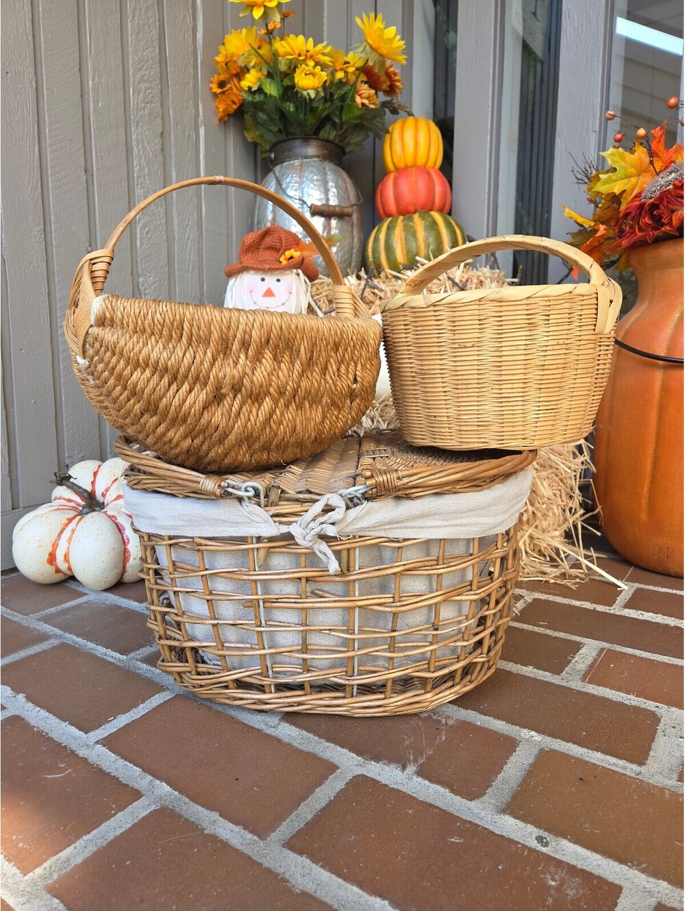Trio of vintage Baskets Fall Decor, Farmhouse
